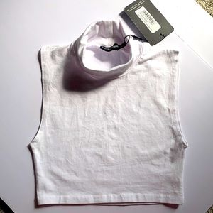 White cotton crop turtleneck sleeveless